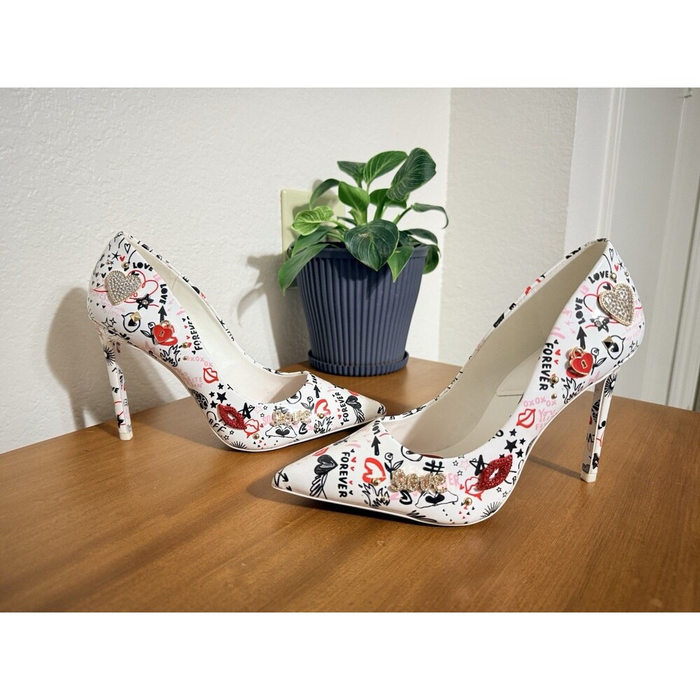 ALDO Stessy 2.0 Graffiti Love Heart Print Stiletto Pumps Heels Women Size 8 US - Picture 2 of 10